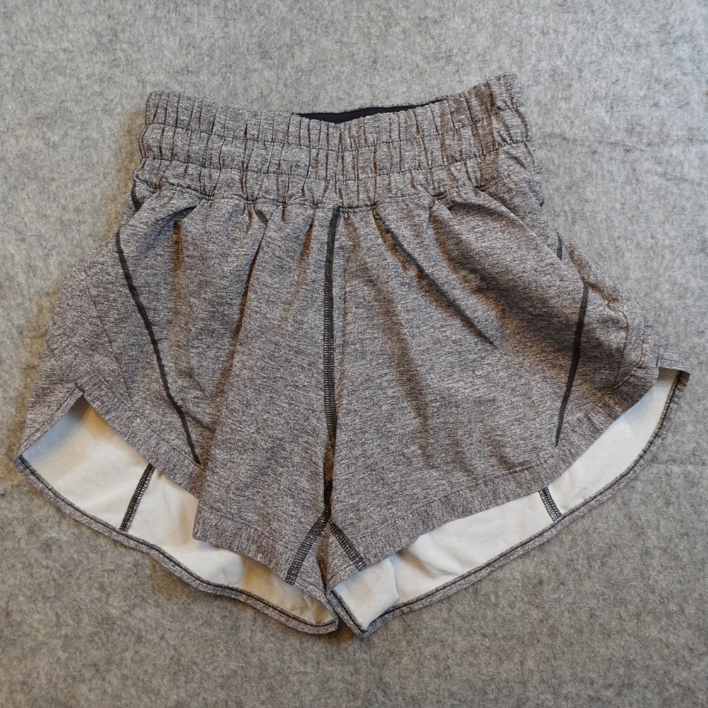 Lululemon Shorts Women 2 Gray Heathered Track That High Rise 3" Lined Run Gym